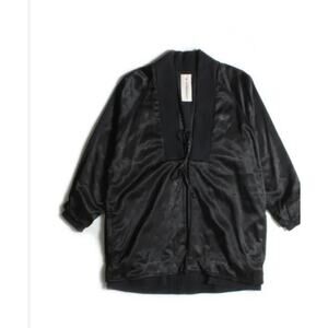PROSPECTIVE FLOW Sz S Small Black Satin Tie Front Yage Kimono Jacket
